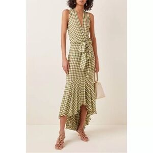 Silvia Tcherassi Gina Midi Dress Olive Gingham Size M